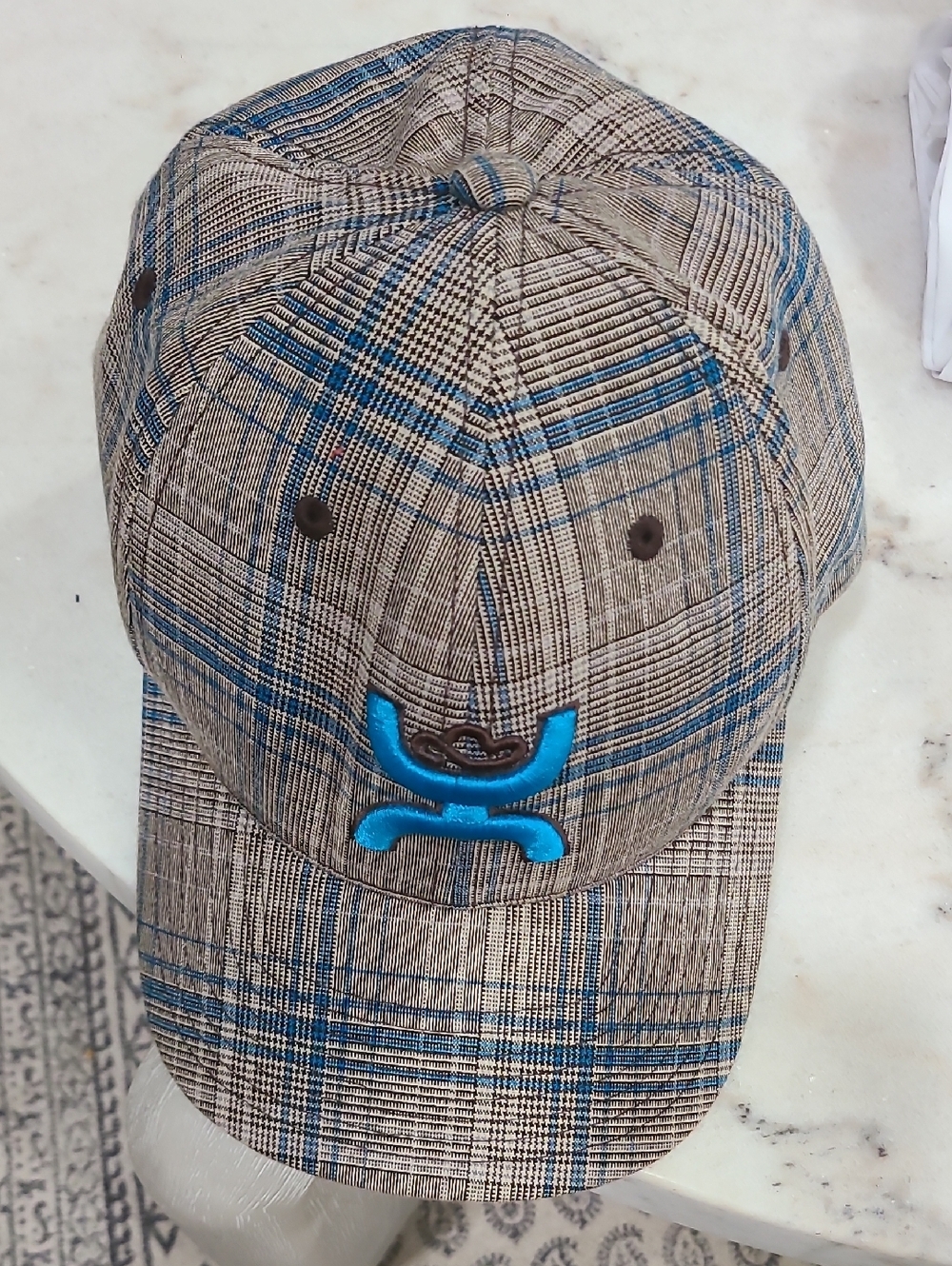 Plaid Baseball Cap with Blue Accent - Men